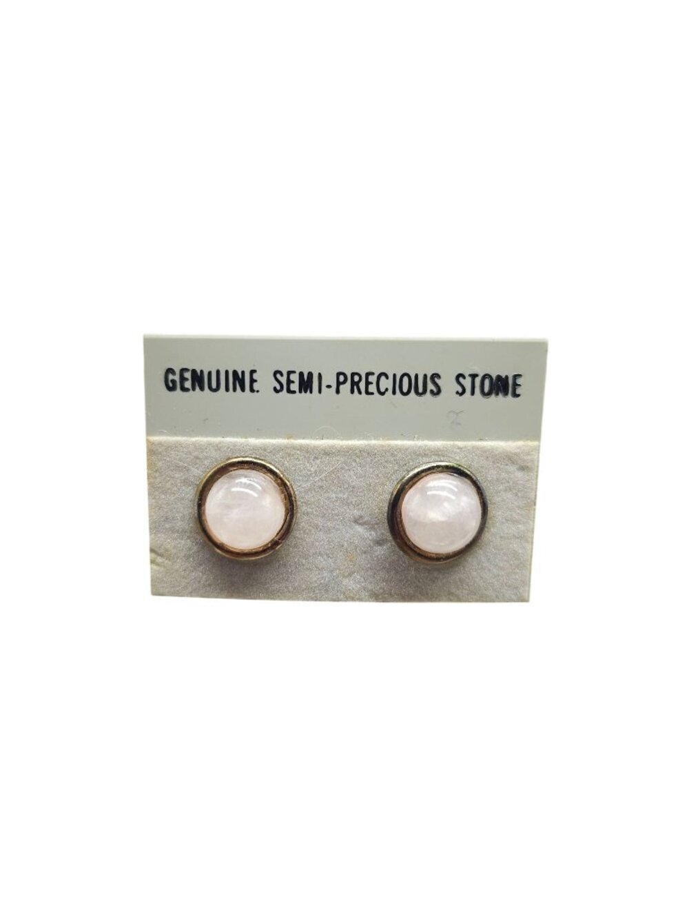 Genuine Semi-Precious Rose Quartz Stud Earrings With Gold-Tone Setting